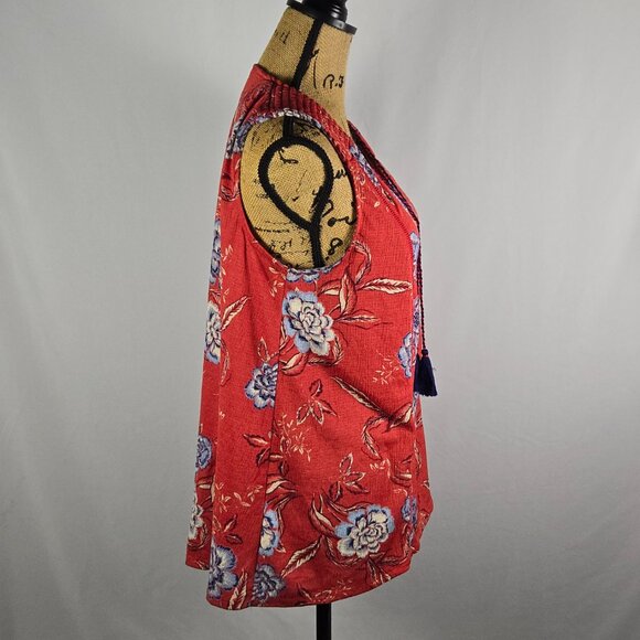 Knox Rose Red Floral Tassel Boho Smocked Sleeveless Blouse Women’s M Cottagecore - Picture 4 of 12